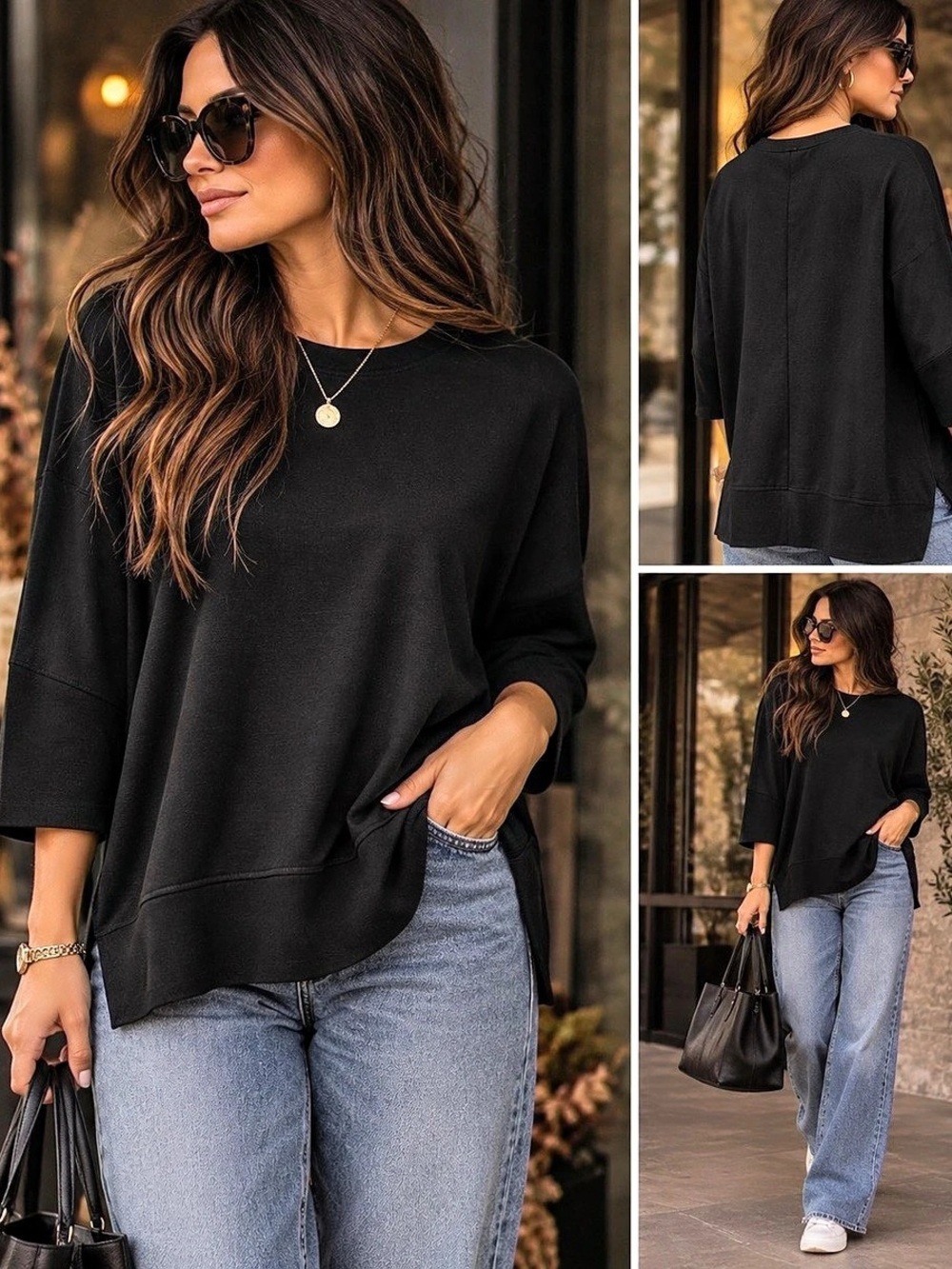 SAGE Collective 🖤| 3/4 Sleeve Tunic Top | Black | Size Medium | Like New